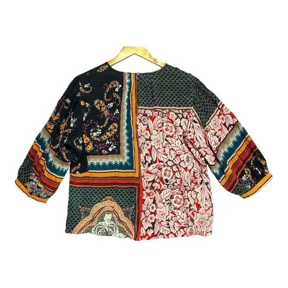 ANTHROPOLOGIE WOMENS BOHO BLOUSE SMALL MULTICOLOR BEADED SEQUIN FLORAL PRINT - Picture 5 of 16